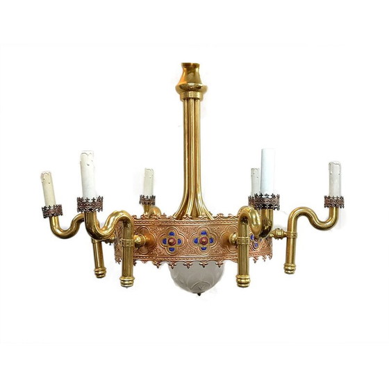 Image 1 of Lampadario vintage placcato oro e smaltato dell'artista Jozsef Engelsz, 1970