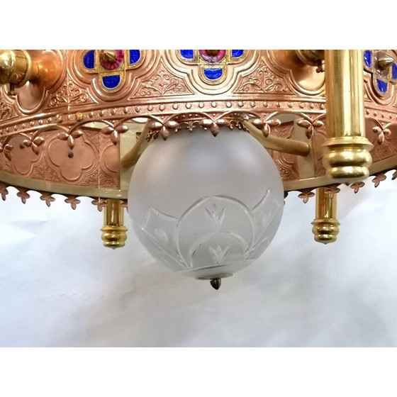 Image 1 of Lampadario vintage placcato oro e smaltato dell'artista Jozsef Engelsz, 1970