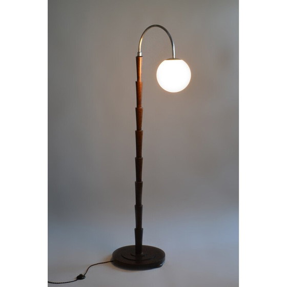 Image 1 of Lampada da terra vintage in faggio e acciaio cromato, Cecoslovacchia 1920