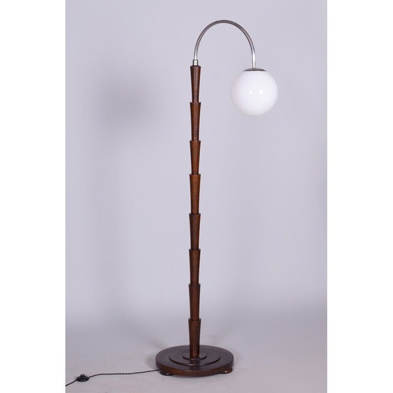 Image 1 of Lampada da terra vintage in faggio e acciaio cromato, Cecoslovacchia 1920