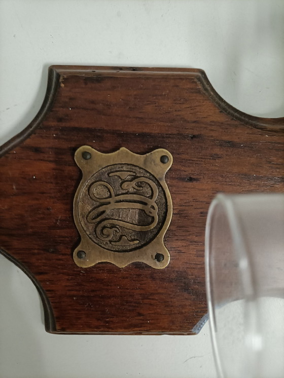 Image 1 of Vintage Wooden Lamp with Bronze Frame