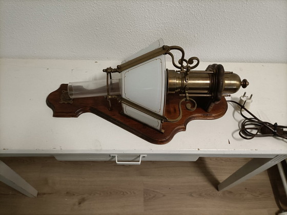 Image 1 of Vintage Wooden Lamp with Bronze Frame
