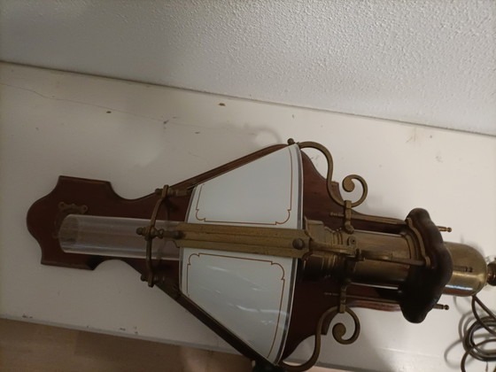 Image 1 of Vintage Wooden Lamp with Bronze Frame