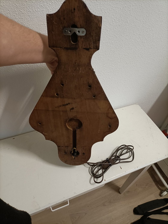 Image 1 of Vintage Wooden Lamp with Bronze Frame