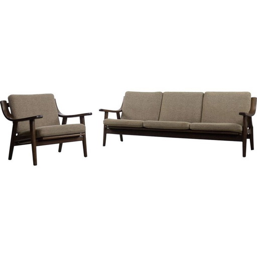 Pair of Mid-Century 3-Seater Sofa & Armchair by Hans J. Wegner for Getama Scandinavian 1960s