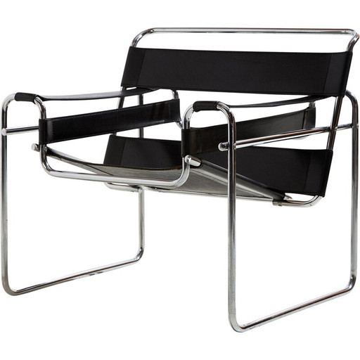 Vintage tubular chairs in chrome steel and leather, 1980