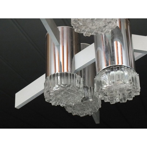 Image 1 of Lampadario vintage in alluminio e vetro cromato di Gaetano Sciolari, Italia 1970