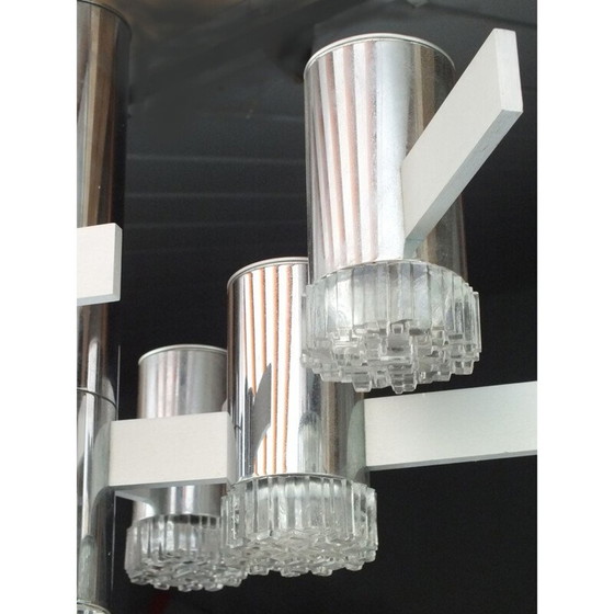 Image 1 of Lampadario vintage in alluminio e vetro cromato di Gaetano Sciolari, Italia 1970