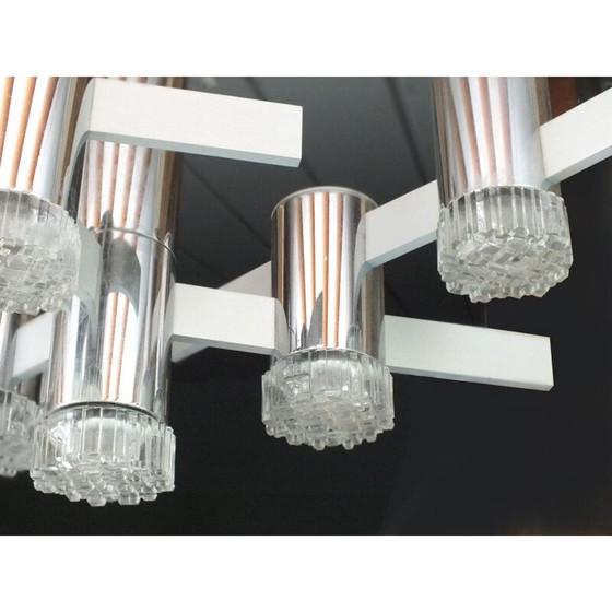Image 1 of Lampadario vintage in alluminio e vetro cromato di Gaetano Sciolari, Italia 1970