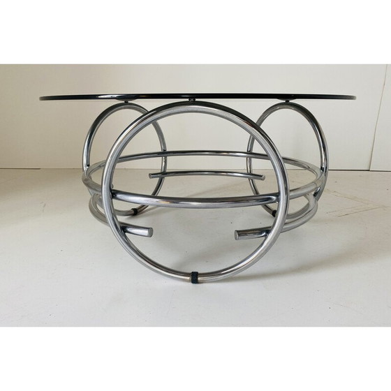 Image 1 of Vintage space age round coffee table with smoked glass top, 1970s