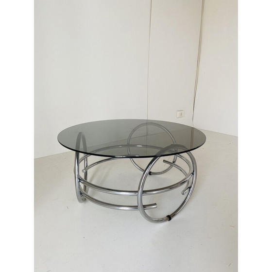 Image 1 of Vintage space age round coffee table with smoked glass top, 1970s