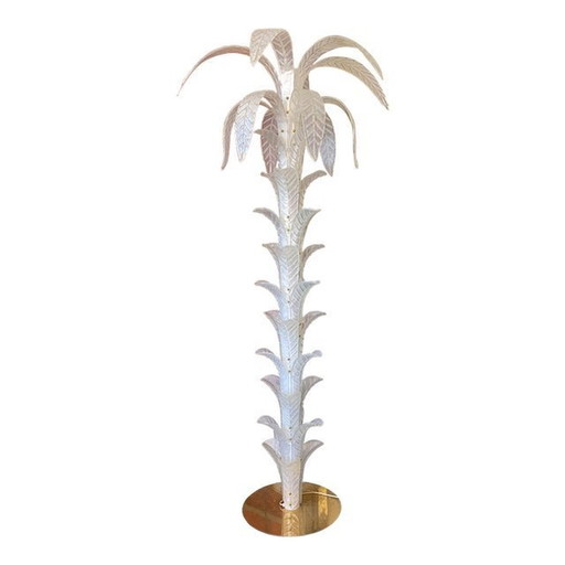 Vintage Opalino Palm Tree Murano Glass Floor Lamp