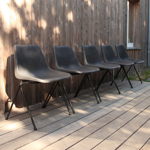 Set of 5 vintage grey plastic chairs by Robin Day for Hille