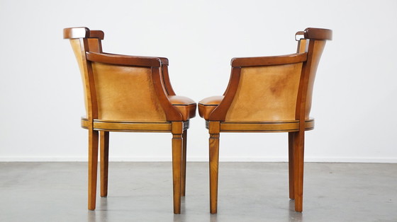 Image 1 of 4 X Sheep Leather Dining Chair Combined With Wood