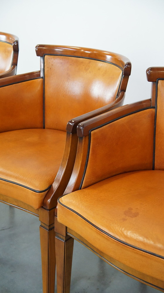 Image 1 of 4 X Sheep Leather Dining Chair Combined With Wood