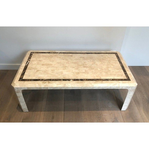 Vintage coffee table with marble slabs and brass mesh, 1970s