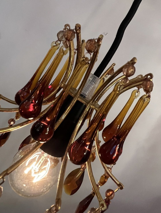 Image 1 of Set Of 2 Teardrop Smoked Smoke Glass Pendant Lamps