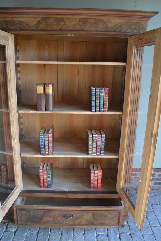 Antique Walnut Wooden Bookcase, Display Case