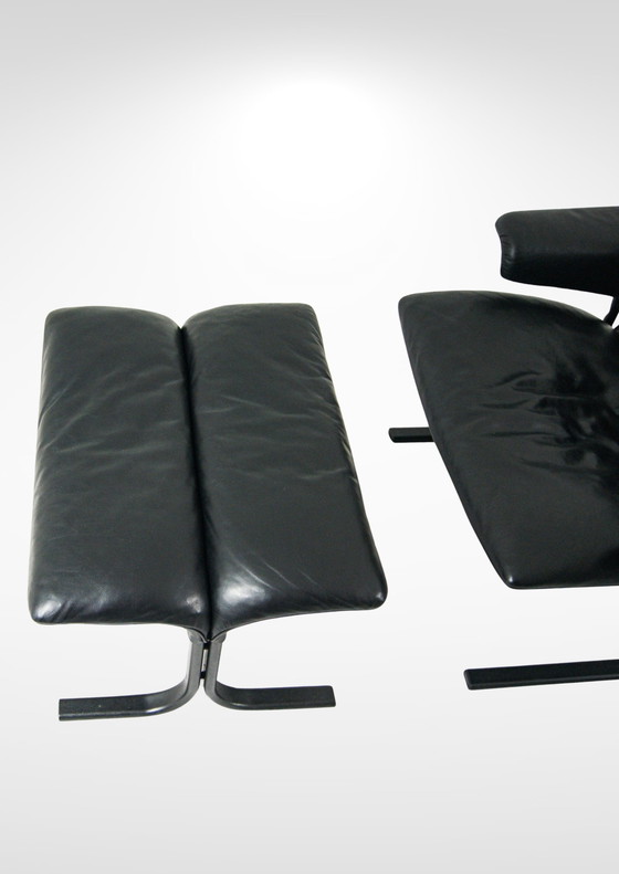 Image 1 of De Sede Ds-2030 Black Leather Armchair And Footstool