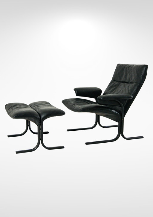 De Sede Ds-2030 Black Leather Armchair And Footstool