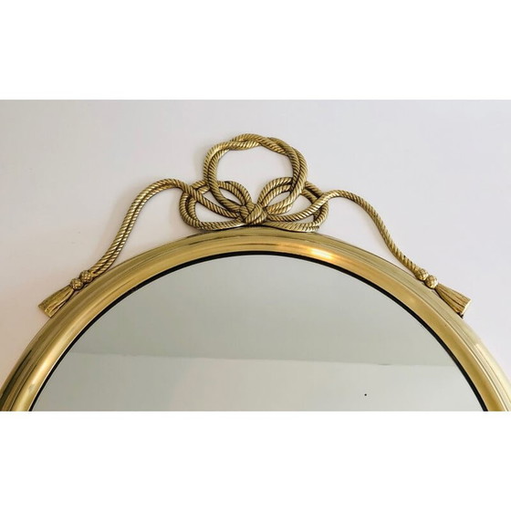 Image 1 of Vintage decorative oval brass mirror with twisted bow, France 1970