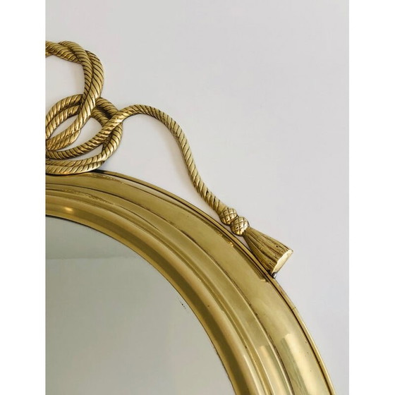 Image 1 of Vintage decorative oval brass mirror with twisted bow, France 1970