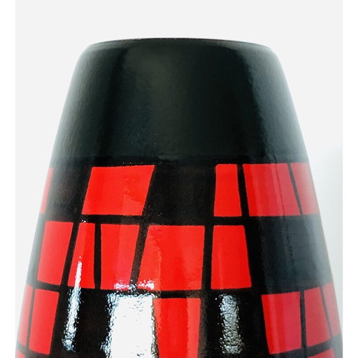 Jarrón vintage de cerámica roja y negra en forma de pera de Elchinger, Francia, década de 1960