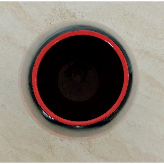 Image 1 of Vintage pear-shaped vase in red and black ceramic by Elchinger, France 1960