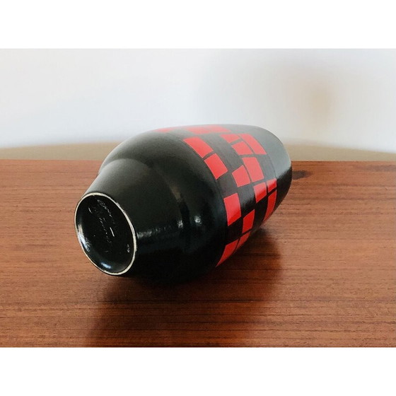 Image 1 of Vintage pear-shaped vase in red and black ceramic by Elchinger, France 1960