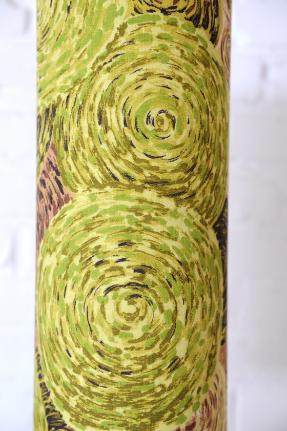 Image 1 of Vintage brutalist black lamp base of chamotte clay with new handmade lampshade of original vintage fabric