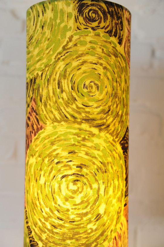 Image 1 of Vintage brutalist black lamp base of chamotte clay with new handmade lampshade of original vintage fabric