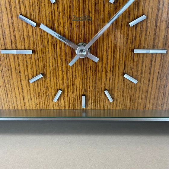 Image 1 of Vintage wooden teak and metal table clock by Zentra, Germany 1970s