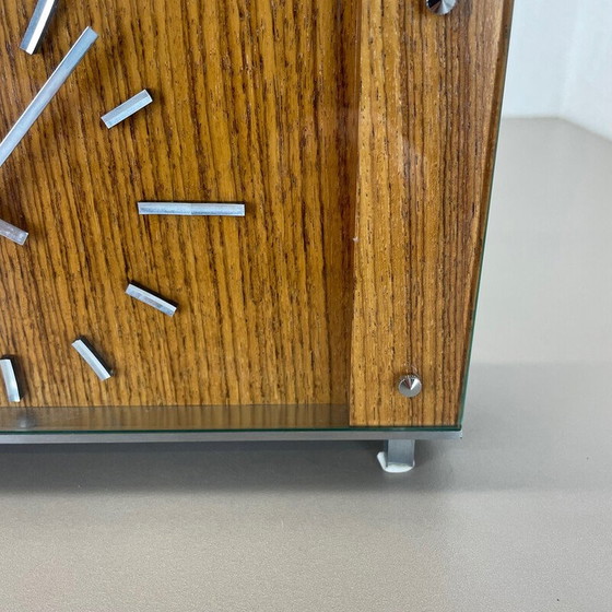 Image 1 of Vintage wooden teak and metal table clock by Zentra, Germany 1970s