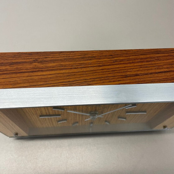 Image 1 of Vintage wooden teak and metal table clock by Zentra, Germany 1970s