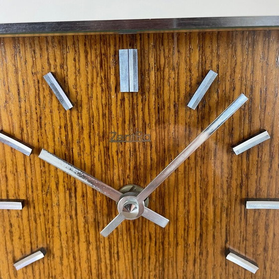 Image 1 of Vintage wooden teak and metal table clock by Zentra, Germany 1970s