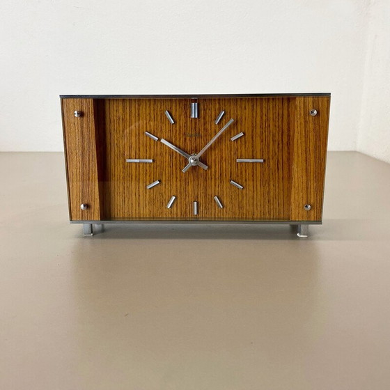 Image 1 of Vintage wooden teak and metal table clock by Zentra, Germany 1970s