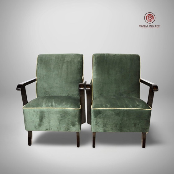 Image 1 of Set of 2 Halabala H-286 upholstered green