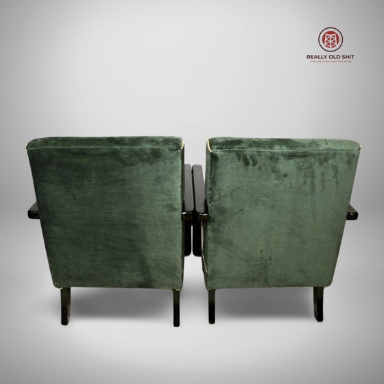 Image 1 of Set of 2 Halabala H-286 upholstered green