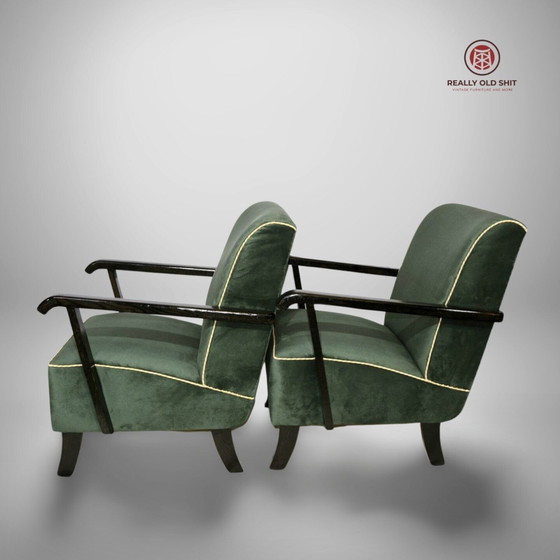 Image 1 of Set of 2 Halabala H-286 upholstered green