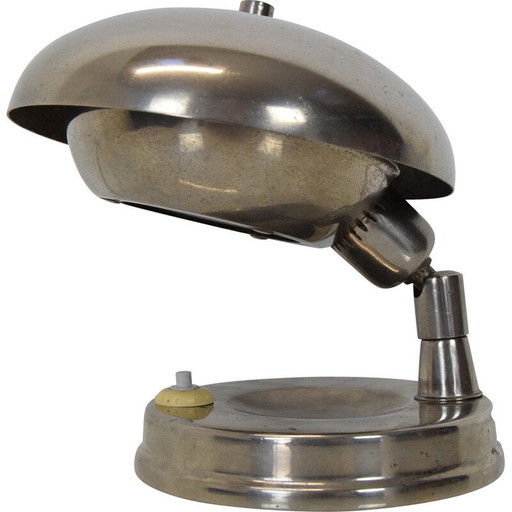 Vintage Art deco table lamp in chrome, metal and glass, Czechoslovakia 1930s