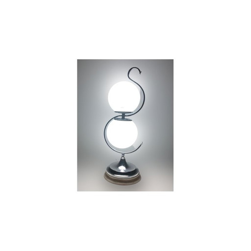 Lampada da tavolo vintage in vetro cromato e opalino, Italia 1960