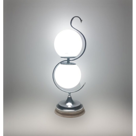 Image 1 of Vintage table lamp in chromed glass and opal, Italy 1960