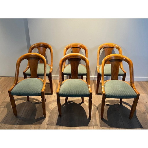 Set of 6 vintage walnut Gondola chairs, 1930