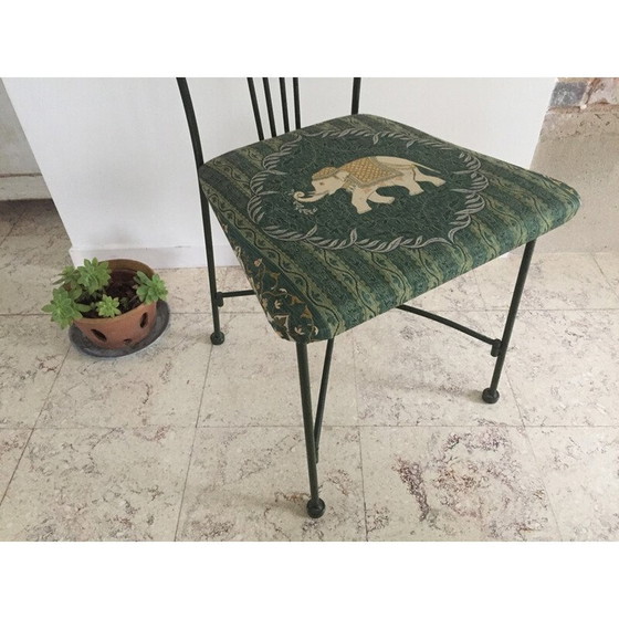 Image 1 of Vintage garden chair in cast steel and elephant pattern fabric