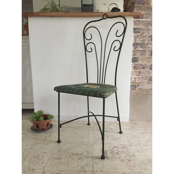 Image 1 of Vintage garden chair in cast steel and elephant pattern fabric