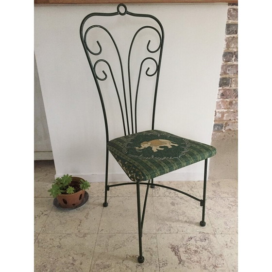 Image 1 of Vintage garden chair in cast steel and elephant pattern fabric