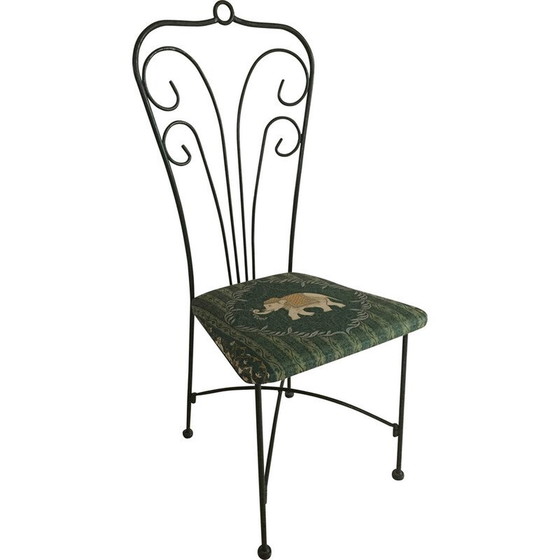 Image 1 of Vintage garden chair in cast steel and elephant pattern fabric