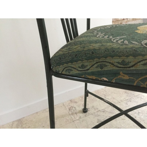 Vintage garden chair in cast steel and elephant pattern fabric