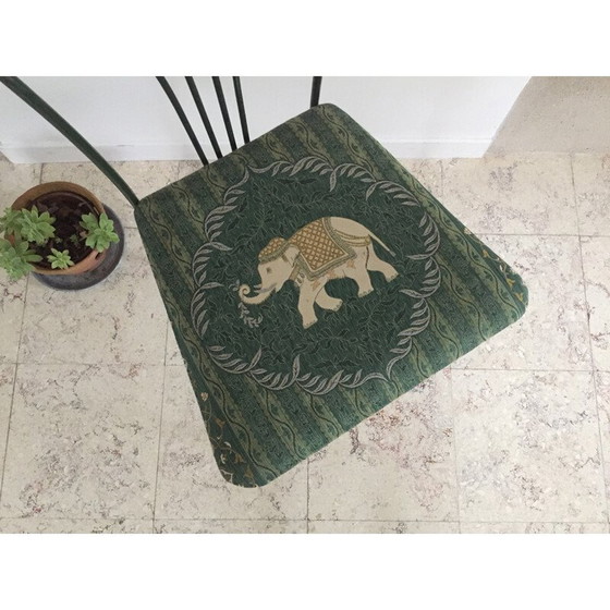 Image 1 of Vintage garden chair in cast steel and elephant pattern fabric