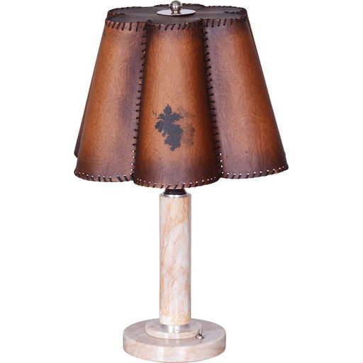 Lampada da tavolo Art Déco vintage in acciaio cromato e marmo, Cecoslovacchia 1920
